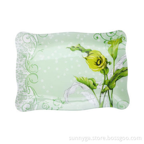 Rectangle Shaped Glass Plate with Green Flower Decal
